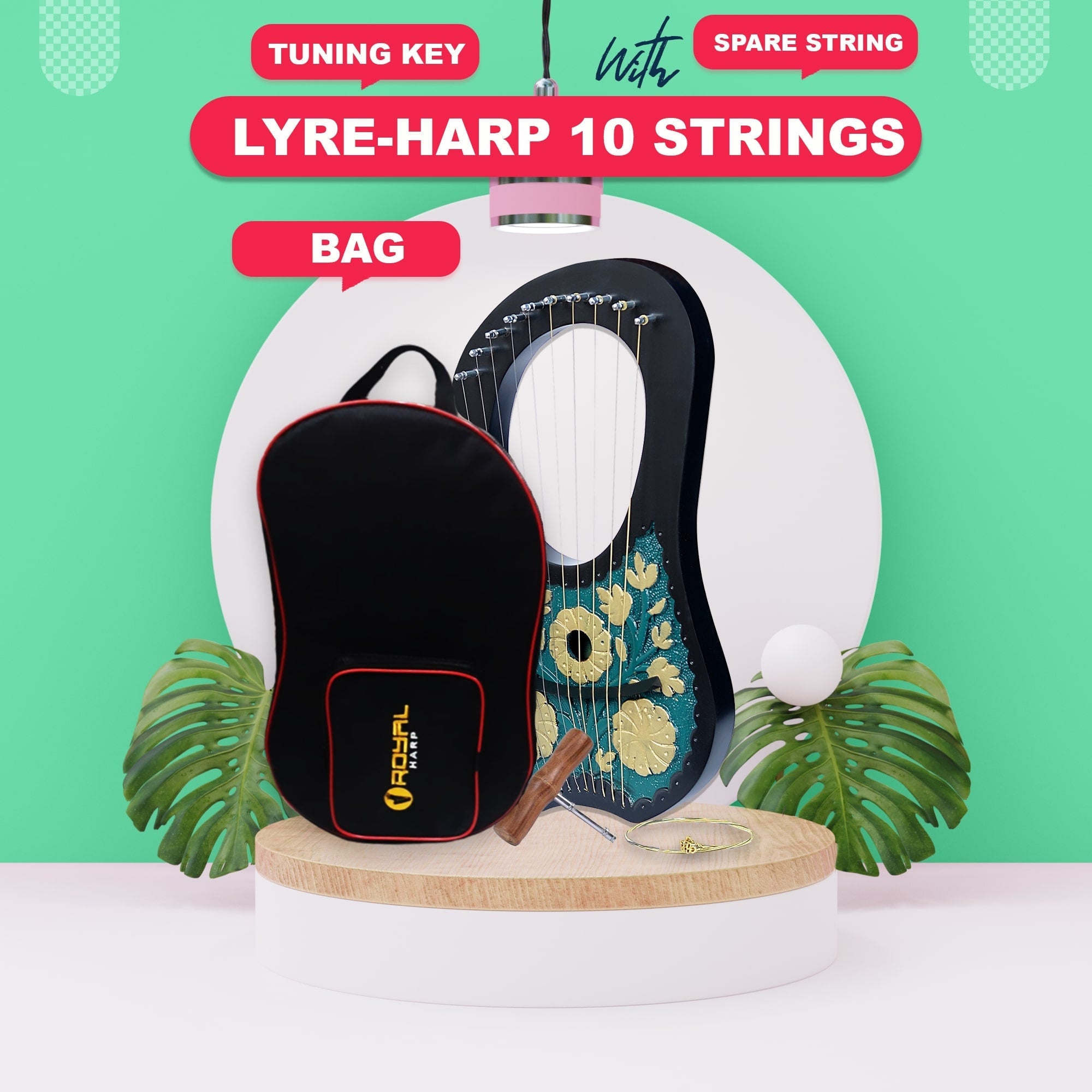 10 String Lyre Harp – Guitar Strings, Celtic Irish Design - Echo Harps