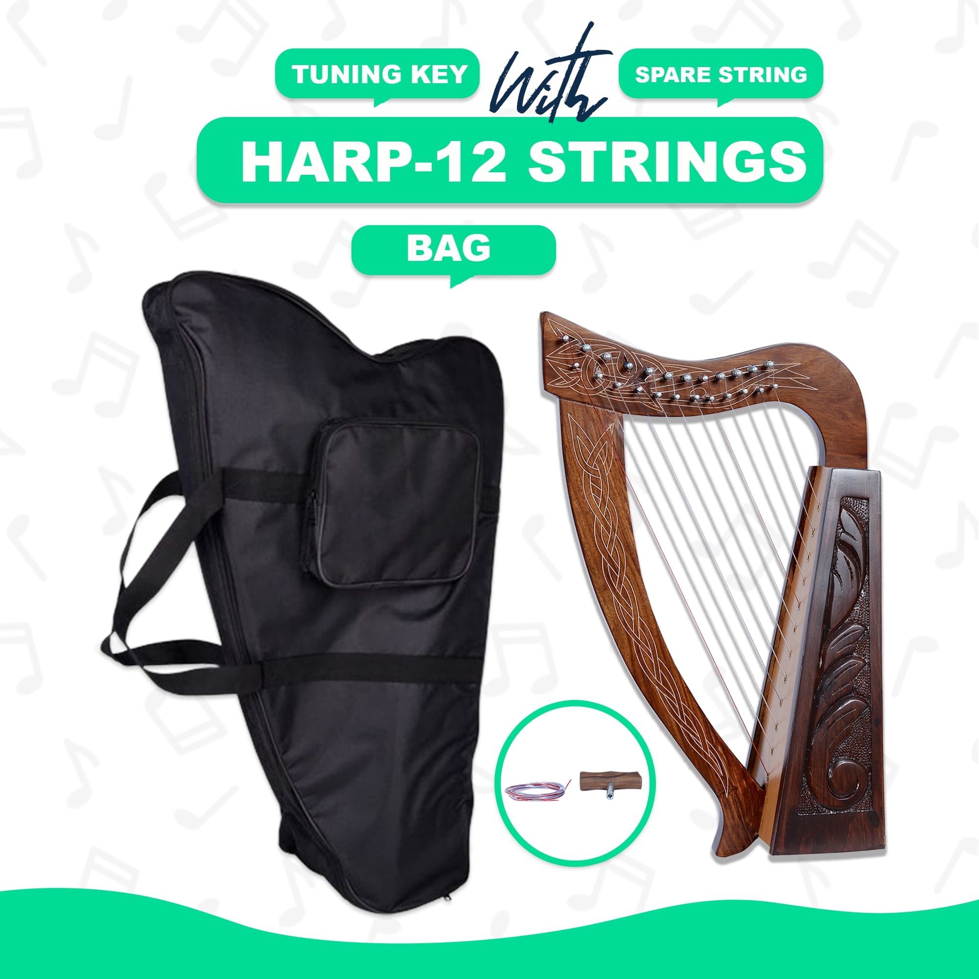 12 String Celtic Harp – Irish Style with Case & Tuner - Echo Harps