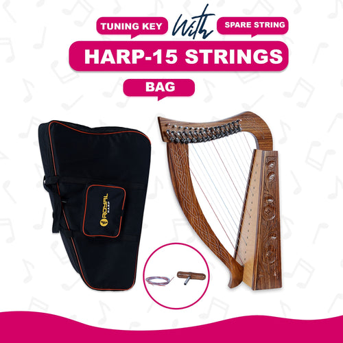 HARP, ROYAL HARPS 15 STRINGS MAHOGANY HARP 22 INCH HEIGHT FOR ADULT PROFESSIONAL BEGINNER WITH FREE TUNING WRENCH,BLACK GIG BAG, ( INTERNATIONAL STANDARD STRINGS) - Echo Harps