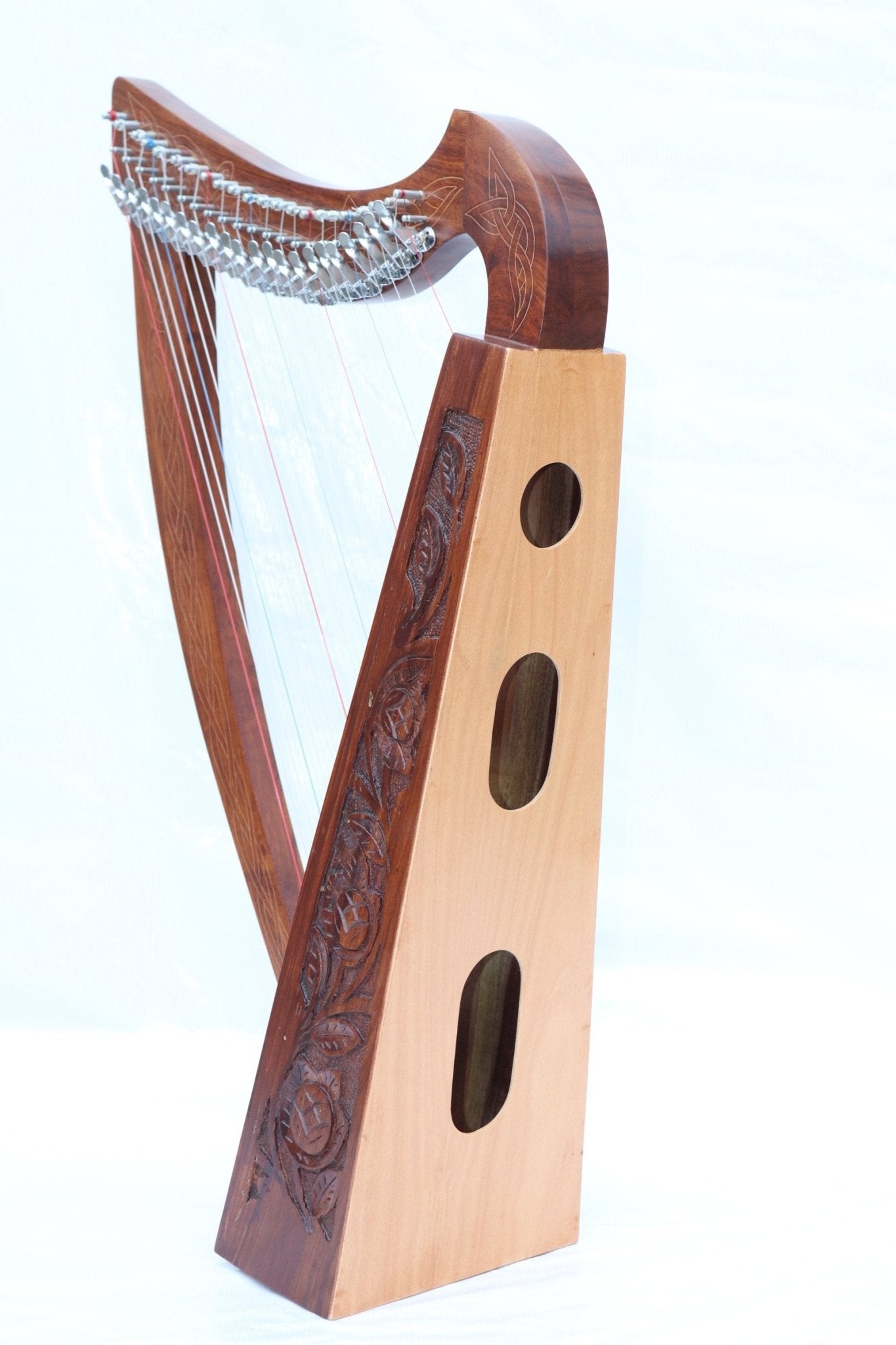 22-string Celtic Irish lever harp with carrying bag, extra strings, and tuning key for beginners and practice